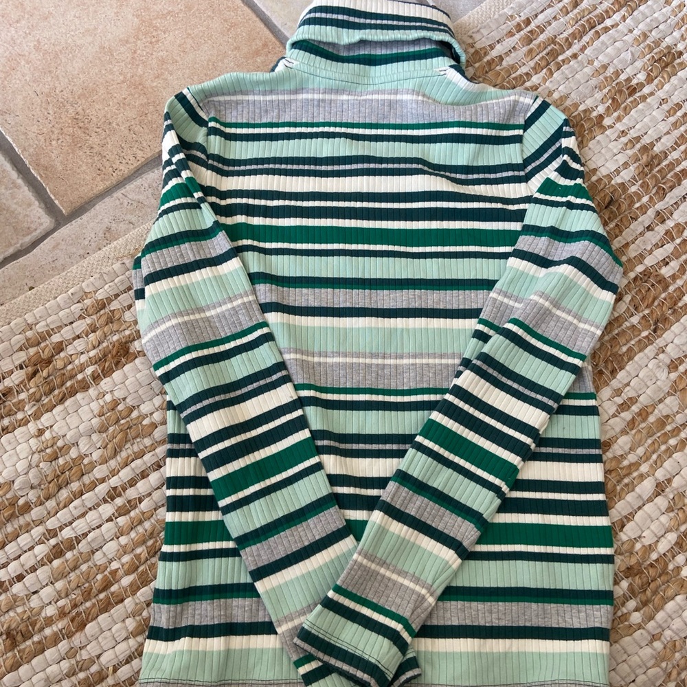 Vineyard Vines Green and Gray Striped Turtleneck Sweater